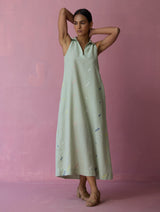 Cara Collared Jamdani Linen Co-ord Set - Aqua
