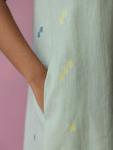 Cara Collared Jamdani Linen Dress - Aqua