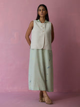 Cara Collared Jamdani Linen Co-ord Set - Aqua