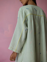 Ikara Jamdani Linen Kurta Set - Aqua