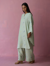 Ikara Jamdani Linen Kurta - Aqua