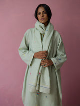 Mila Hand-Embroidered Jamdani Linen Dupatta - Aqua