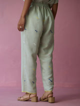 Dima Jamdani Linen Pintuck Co-ord Set - Aqua