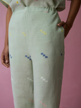 Dima Jamdani Linen Pintuck Co-ord Set - Aqua