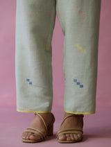 Dima Jamdani Linen Pintuck Co-ord Set - Aqua