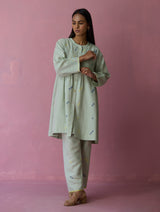 Dima Jmdani Linen Pintuck Shirt - Aqua