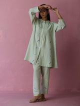 Dima Jmdani Linen Pintuck Shirt - Aqua
