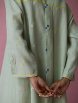 Dima Jamdani Linen Pintuck Co-ord Set - Aqua