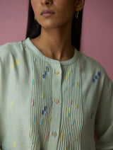 Dima Jmdani Linen Pintuck Shirt - Aqua