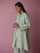 Dima Jamdani Linen Pintuck Co-ord Set - Aqua