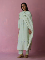 Miel Hand-Embroidered Jamdani Linen Kurta Set - Aqua