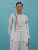 Amaya Border Linen Top - Ivory