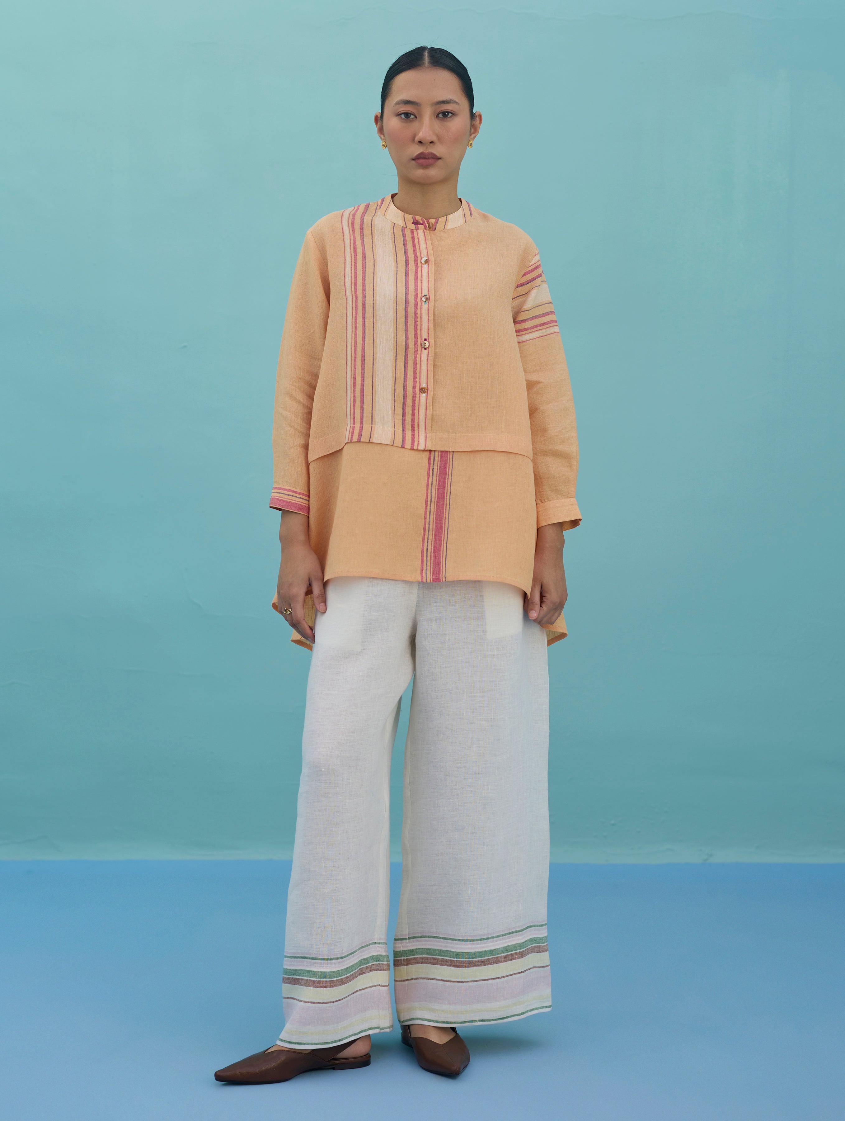 Amaya Border Linen Co-ord Set - Apricot