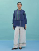 Amaya Border Linen Top - Indigo
