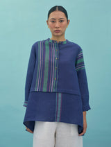Amaya Border Linen Top - Indigo