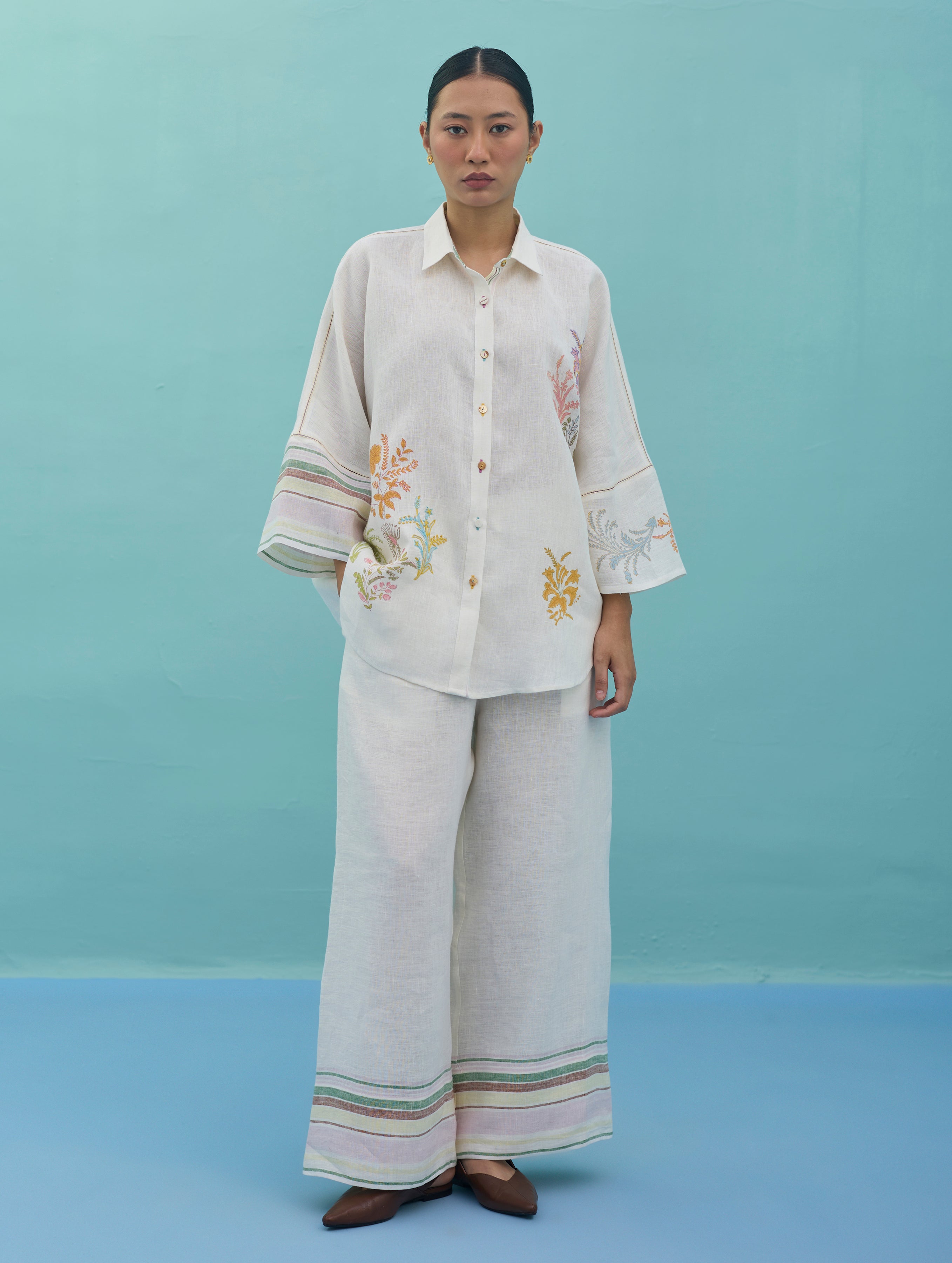Iva Block Printed Embroidered Co-ord Set - Ivory