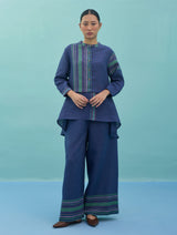 Amaya Border Linen Co-ord Set - Indigo