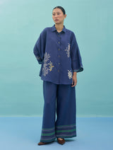 Iva Block Printed Embroidered Co-ord Set - Indigo