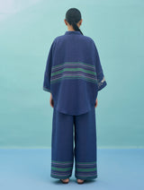 Iva Block Printed Embroidered Co-ord Set - Indigo