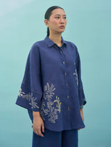 Iva Block Printed Embroidered Co-ord Set - Indigo