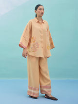 Iva Block Printed Embroidered Co-ord Set - Apricot