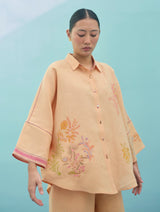 Iva Block Printed Embroidered Co-ord Set - Apricot