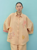 Iva Block Printed Embroidered Co-ord Set - Apricot