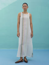 Beli Sleeveless Border Linen Dress with Overlay - Ivory