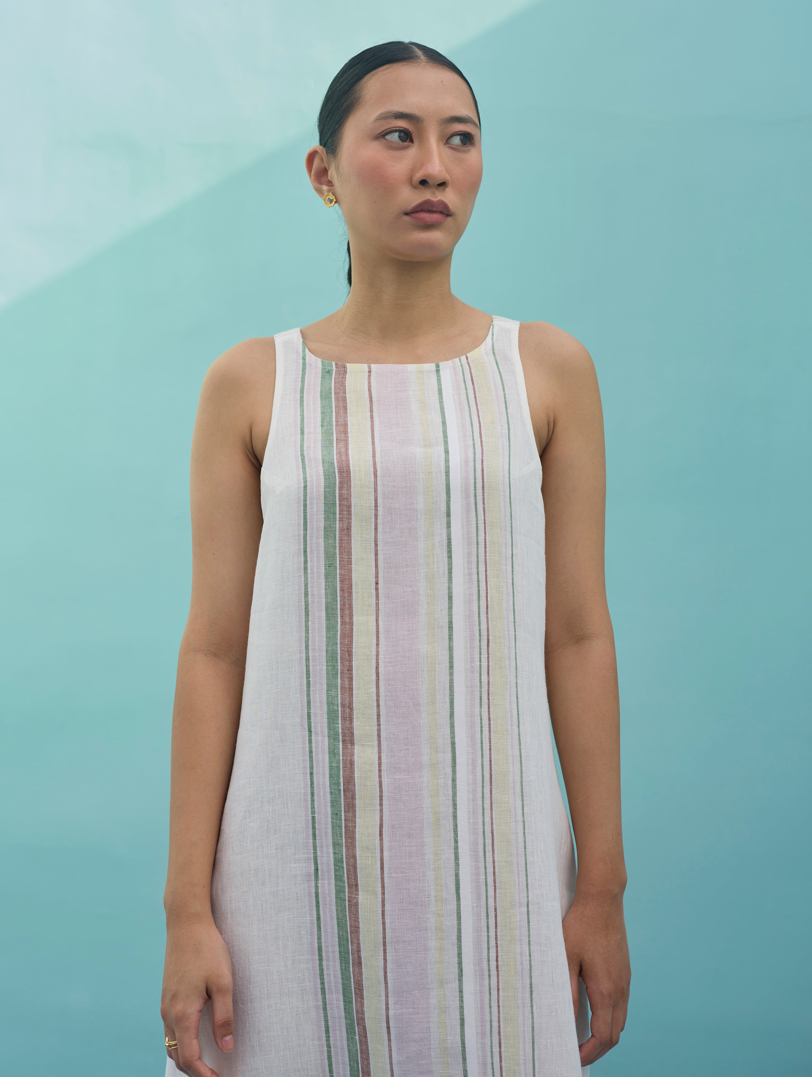 Beli Sleeveless Border Linen Dress - Ivory