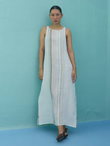 Beli Sleeveless Border Linen Dress with Overlay - Ivory