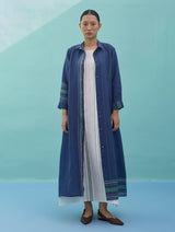 Beli Sleeveless Border Linen Dress with Overlay - Ivory