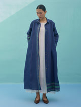 Beli Sleeveless Border Linen Dress with Overlay - Ivory
