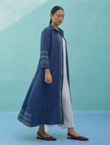 Beli Sleeveless Border Linen Dress with Overlay - Ivory