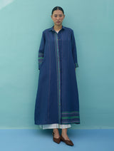 Beli Sleeveless Border Linen Dress with Overlay - Ivory