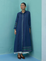 Beli Sleeveless Border Linen Dress with Overlay - Ivory