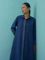 Beli Sleeveless Border Linen Dress with Overlay - Ivory