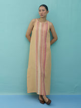 Beli Sleeveless Border Linen Dress with Overlay - Apricot