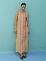 Beli Sleeveless Border Linen Dress with Overlay - Apricot