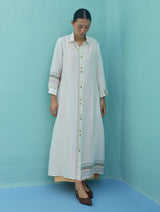 Manara Paneled Border Linen Shirt Dress - Ivory