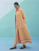 Beli Sleeveless Border Linen Dress with Overlay - Apricot