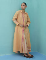 Beli Sleeveless Border Linen Dress with Overlay - Apricot