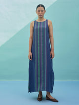 Beli Sleeveless Border Linen Dress - Indigo