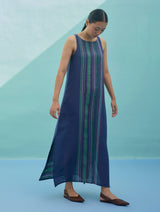Beli Sleeveless Border Linen Dress - Indigo