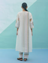 Zura Floral Block-Printed Embroidered Kurta - Ivory