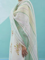 Zura Floral Block-Printed Embroidered Kurta Set - Ivory