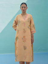 Zura Floral Block Printed Embroidered Kurta - Apricot
