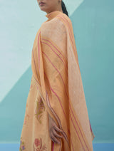 Zura Floral Block Printed Embroidered Kurta Set - Apricot