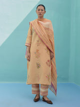 Zura Floral Block Printed Embroidered Kurta Set - Apricot