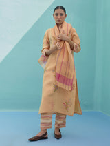 Zura Floral Block Printed Embroidered Kurta Set - Apricot