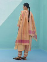 Zura Floral Block Printed Embroidered Kurta Set - Apricot